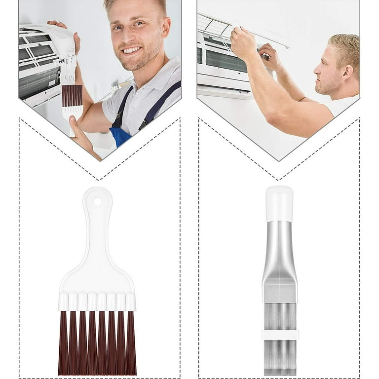 2 Pieces Air Conditioner Condenser Fin Cleaning Brush and Stainless Steel  Air Conditioner Fin Cleaner, Refrigerator Coil Cleaning Whisk Brush Metal