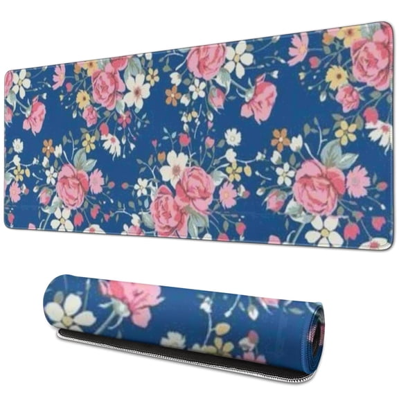 Long Mouse Pads for Desk,Pioneer Flower Floral Print Pattern Desk Mats on Top Of Desks, Desk Mouse Pad Extra Large with 3mm Non-Slip Base and Stitched Edge for Gaming,Office,Work,Home 31.5"x11.8"