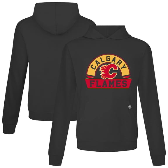 Men's Levelwear Black Calgary Flames Relay Banner Arch Pullover Hoodie