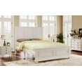 thumbnail image 3 of Vintage Queen Size Platform Bed with Hight Headboard & Decorative Fretwork, Traditional Town and Country Style Pinewood Bed Frame with Support Slat and Footboard, White, 3 of 7