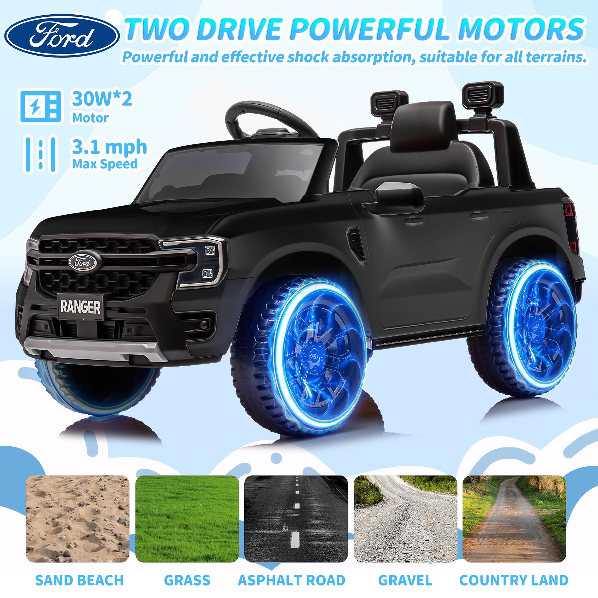 Kids Ride on Toys, Ford Ranger Powered Ride on Cars for Boys Girls Gifts 3-6 Years Old, kids Electric Cars with Remote Control, Bluetooth Music, MP3 Player, LED Lights, 4 Wheeler, Black