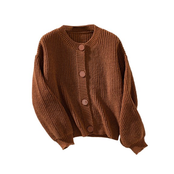 Michellecmm Women's Button-Down Knit Cardigan Solid Color Ribbed Long Sleeve Crew-Neck Sweater Loose Coat for Fall Winter