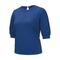 thumbnail image 5 of RYRJJ Womens Puff Half Sleeve Tops Dressy Casual Loose Fit Shirts Trendy Summer Crewneck Keyhole Back Tunic Blouse Office Work T-Shirt(Blue,3XL), 5 of 9