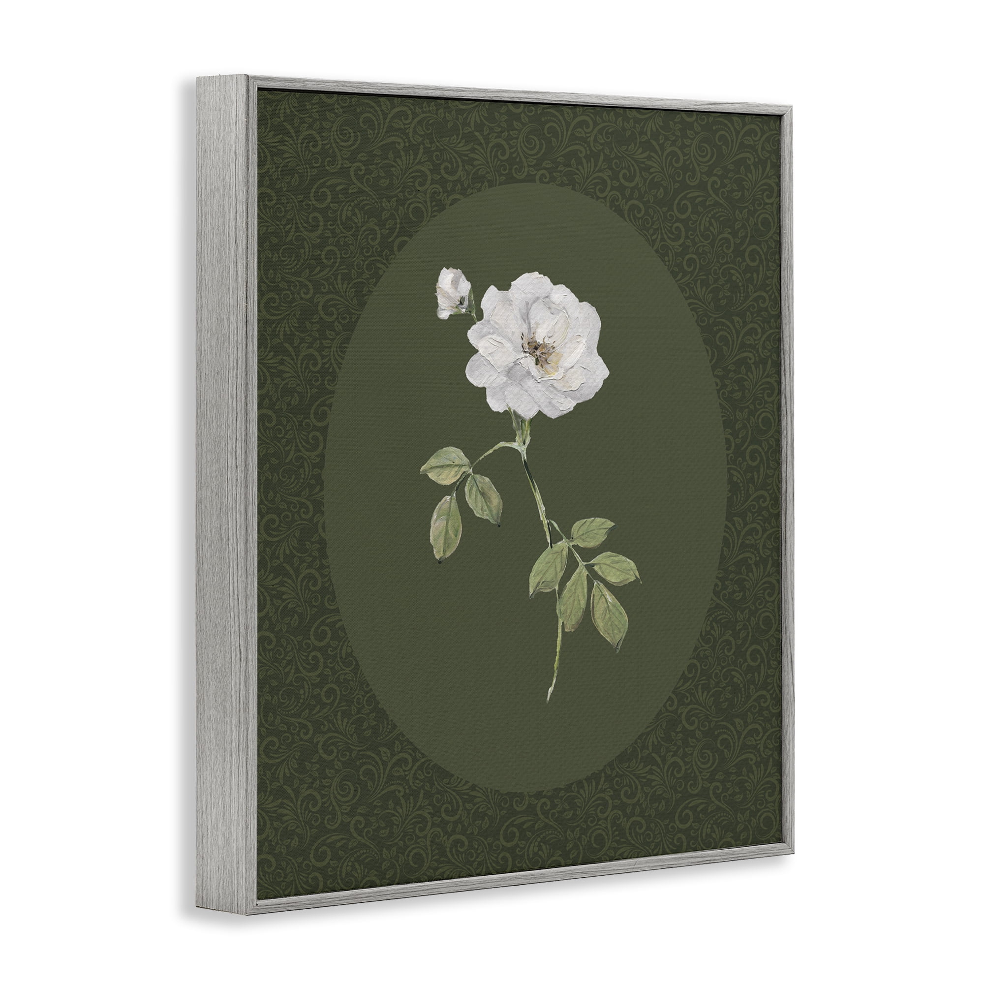 Stupell Industries White Rose on Emerald Gray Framed Giclee Art, design by Sally Swatland