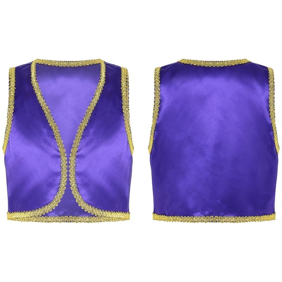 Aiihoo Kids Boys Open Front Golden Waistcoat Trimmings Vest Fairytale Arabian Vest Purple 4
