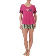 Secret Treasures Women's and Women's Plus Screened Short Sleeve V-Neck Sleep Tee and Boxer Short Pajama 2 Piece Set