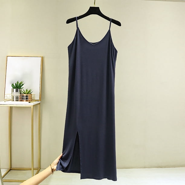 Camisón corto de poliéster para mujer, holgado, cómodo, sin mangas, largo medio, falda, color liso