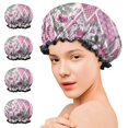 thumbnail image 7 of Shower Caps,Pioneer Flower Floral Print Pattern Waterproof Shower Cap for Women 4 Pieces,Double Reusable Hair Cover for Shower PEVA Elastic Stretch Hem, 7 of 7