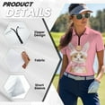 thumbnail image 5 of COEQINE 1/4 Zip Golf Shirts for Women Soft Quick Dry Fit Golf Tops Easter Bunny Ears Cat Egg Bow Pink Print Short Sleeve Polo Shirts Moisture Wicking Tennis Activewear, S, 5 of 7