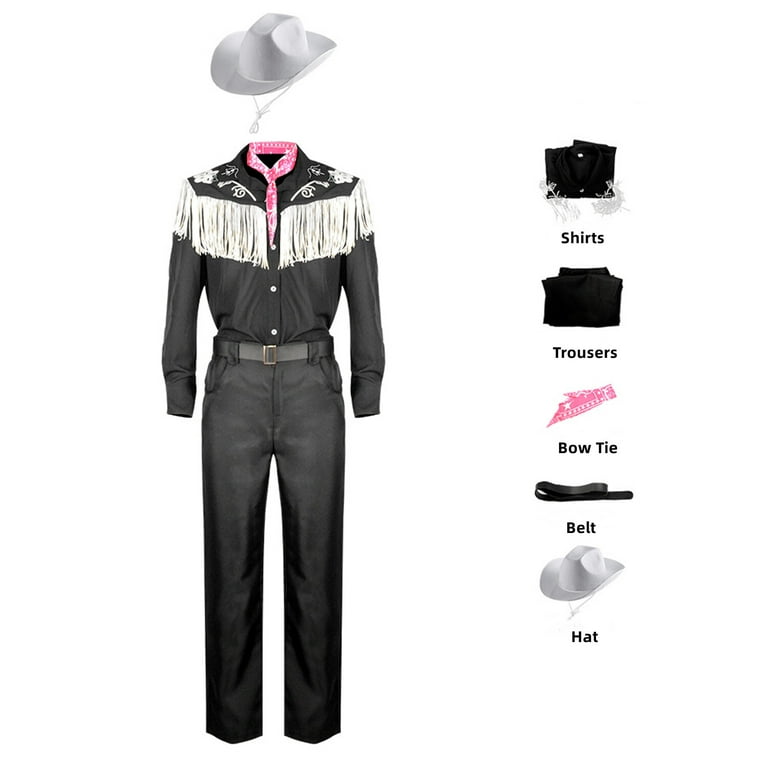 Phenas Mens Ken Costume 80S 90S Western Cowboy Long Sleeve Fringe Shirt  Halloween Cosplay Costume 