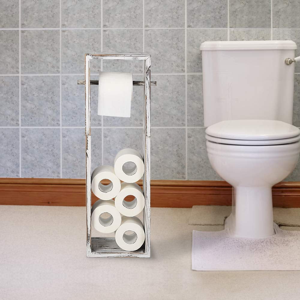 NEX™ Freestanding Iron Pipe Toilet Paper Holder with Solid Wood