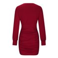 thumbnail image 6 of IROINNID Formal Dress for Women Wedding Guest Evening Party Formal Dress V-neck Slim Long Sleeve Lantern Sleeve Dress,Burgundy, 6 of 6