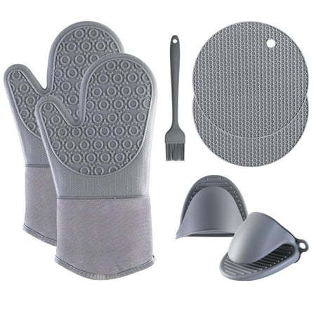 

Heat Resistant Non Slip Grilling Easy Clean Oven Mitts Set Durable Pot Holder