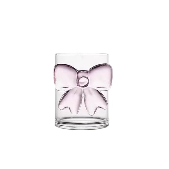 Glass Cups with Pink Bow, Clear Champagne Fashioned Glasses, Clear Reinforced Stems and Romantic Bow Iced Coffee Glass Cup for Wedding, Party and Home (Pink)