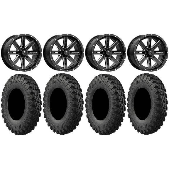 MSA Milled Boxer 14" UTV Wheels 30" MotoRally Tires Honda Pioneer