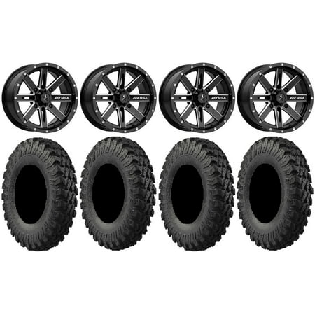 MSA Milled Boxer 14 UTV Wheels 32 MotoRally Tires Yamaha Viking Wolverine YXZ1000R CFMoto ZForce 950 UForce 1000