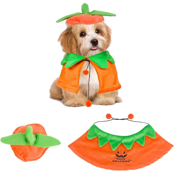 Halloween Dog Costumes Puppy Pumpkin Cloak Hat Set Pet Halloween Pumpkin Costumes for Small Medium Dogs Pets
