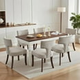 thumbnail image 4 of Mid Century Dining Chairs Set of 2, Farmhouse Linen Fabric Upholstered Accent Chair Curved Backrest with Copper Nails Around,Kitchen Chairs with Hardwood Frame, 4 of 8