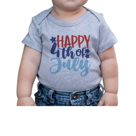 

7 ate 9 Apparel Kids Patriotic 4th of July Outfit - Happy 4th of July Stars Grey Onepiece 6-12 Months