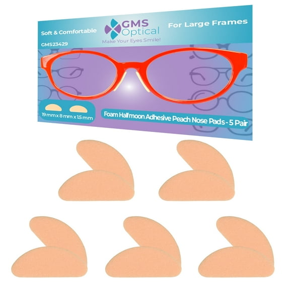 GMS Optical 19mm Long / 8mm Wide – 1.5mm Ultra-Thin Adhesive Halfmoon Felt Nose Pads for Glasses, Eyeglasses & Sunglasses (5 Pair, Peach)