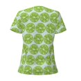 thumbnail image 6 of Zufioo Green Lemon Slices for Women's Deep V-neck Short-sleeved T-shirt, Top with Short Sleeves - with Stainless Steel Buckle, Moisture Wicking, Ideal Home Wear-Medium, 6 of 9