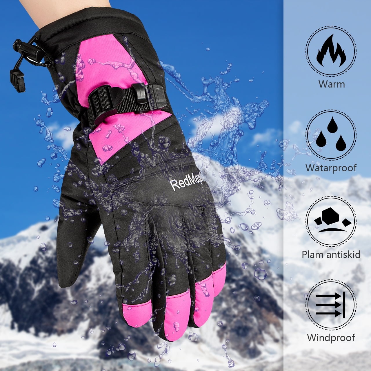 FREEYOKA Winter Warm Gloves for Women- Waterproof Snowboard Ski Gloves Breathable Windproof for Skiing Riding Snowboarding Hiking Fuchsia