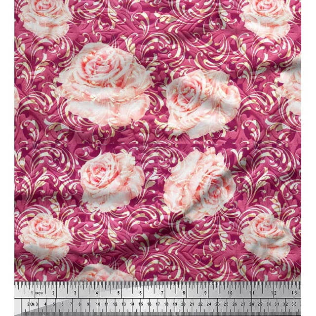 Soimoi Poly Georgette Fabric Check & Roses Floral Printed Craft Fabric by The Yard 52 Inch Wide