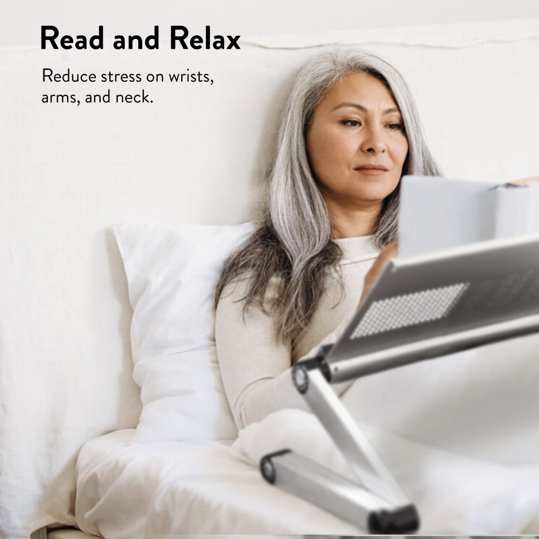 Adjustable Laptop Stand for Desk and Bed – WorkEZ Executive Aluminum Laptop Riser with Ergonomic Height & Tilt, Cooling Panel, and Portable Lap Desk Design