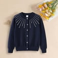 thumbnail image 2 of Dmsael Girls Sweater Kids Cardigan Long Sleeve Solid Color Button Sweater Girls Crew Neck Warm Sweater Dark Blue,7-8 Years, 2 of 5