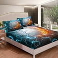 thumbnail image 2 of Volleyball Bedding Set, Blue Gradient Hexagon Bed Sheets Queen Size Teens Adult Bedroom, Sports Games Fitted Sheet Geometric Neon Honeycomb Sheets 3 Pcs With 2 Pillow Cases, 2 of 5