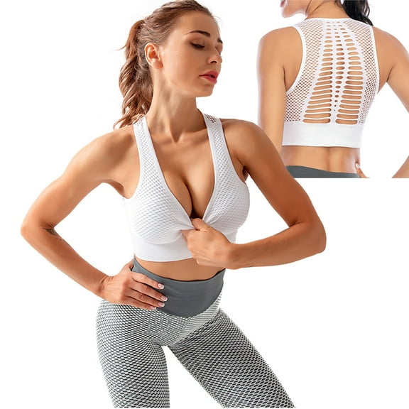 URMAGIC Push-up Mesh Sports Bras for Women-Front/Back Cutout Sexy Workout Yoga Crop Top