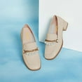 thumbnail image 3 of XYD Women Classic Square Closed Toe Golden Chain Pearl Loafer Chunky Low Heel Office Walking Comfy Shoes Size 14.5 Beige, 3 of 4