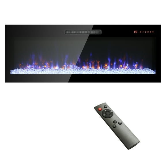 LiviNest 50 inch Electric Fireplace Wall Mounted: Ultra Thin Recessed Modern Design with Tempered Glass - Multi Color LED Flame Effect & Remote Control Heater for Living Room Bedroom