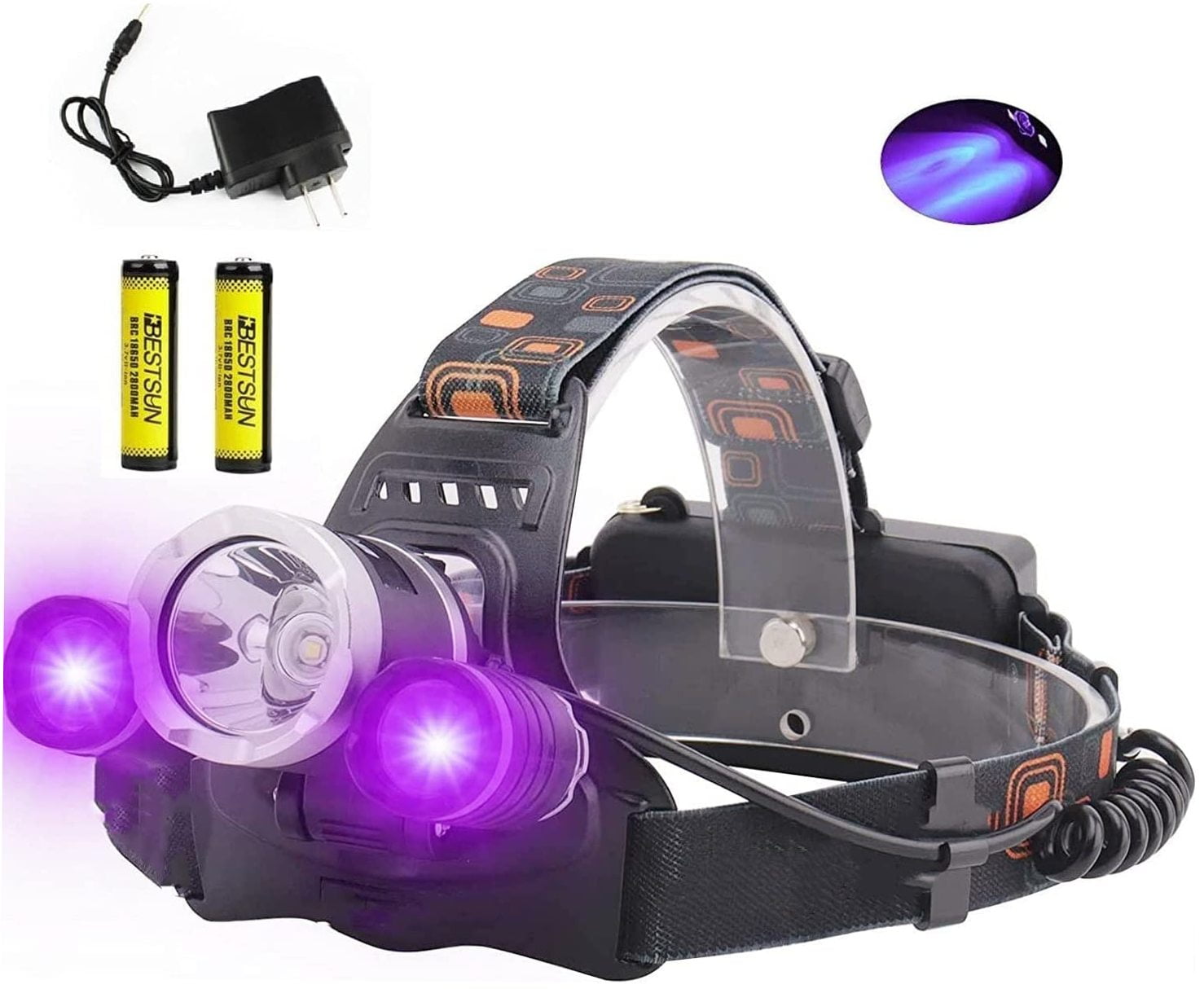 Headlamps Tactical Blacklight Headlamp UvUltraviolet Led, Medium,Black