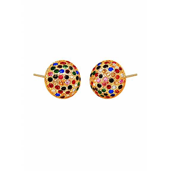 Semi Circle Multi Color Glass Gemstone Stud Earrings