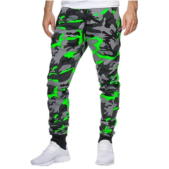 jsaierl Men's Camo Jogger Pants Elastic Waist Drawstring Running Fitness Stretch Trousers Athletic Camouflage Sweatpant