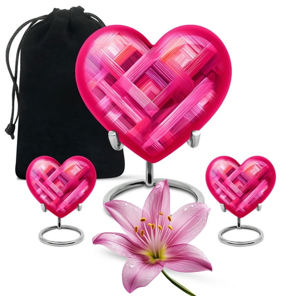 SABURIAL Pink Urn - Decorative Urn - Combo Of 8 Inch & 3 Inch - Keepsake Burial Urns For Mom & Dad - Memorial Funeral Urns For Human Ashes Adult Women