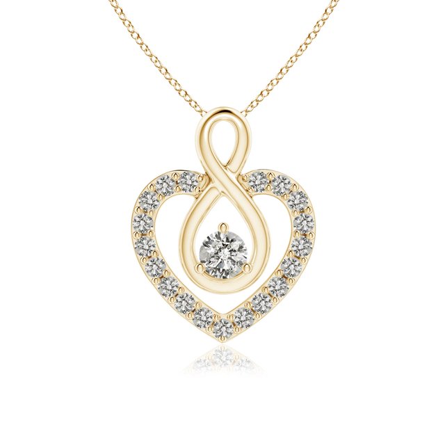 Angara Natural Diamond Necklace - Diamond Heart Pendant with Infinity Loop in 14K Yellow Gold for Women