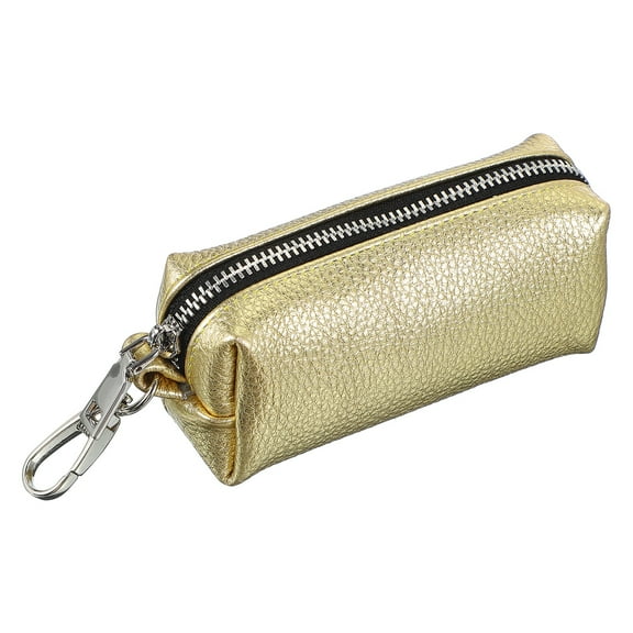 Uxcell Leather Coin Purse,1.8x 5.3 Inch Leather Car Key Holder Bag Hand-held Change Purse Keychain Pouch Small Coin Pouch with Zipper Key Ring for Women and Men, Golden