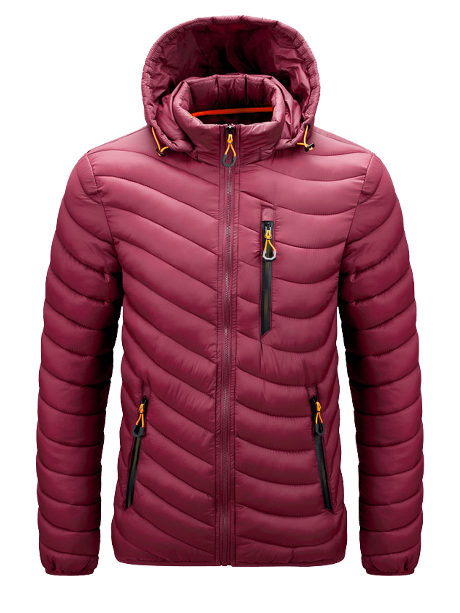 Mens Long Sleeve Solid Color Down Jacket Coats Winter Zipper Warm Down Jackets Packable Light Coat S-3XL