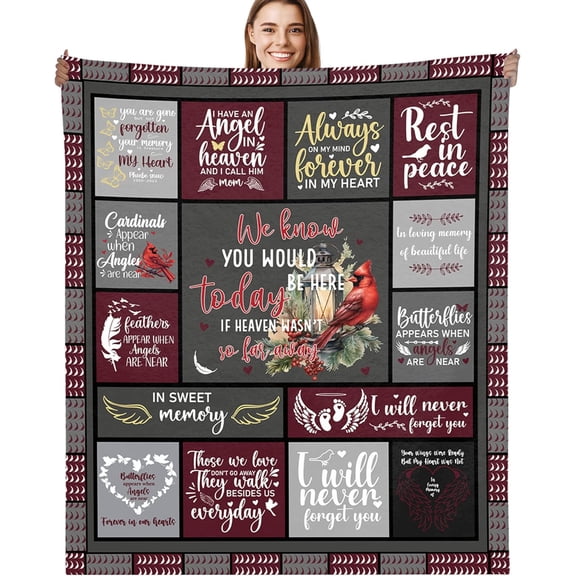 Cardinal Gifts Throw Blanket, Memorial Sympathy Angel Wings Design Soft Cozy Fuzzy Flannel Blanket, Condolence Bereavement Gift for Loss of Loved One (50" x 60")