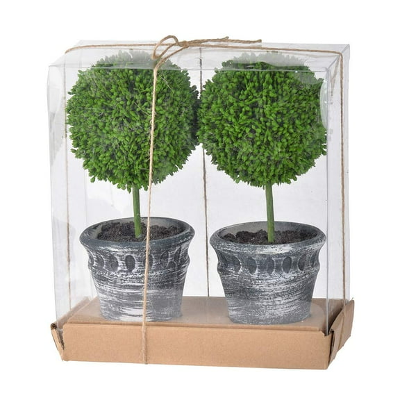 A&B Home 9" Artificial Plants Artifical Boxwood Topiary Tree Artificial Ball Shaped Tree w/Black Pulp Pot for Home Decor Indoor Faux Tabletop Plant Set of 2