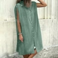 thumbnail image 2 of Ecqkame Summer Women's Dress Casual Solid Color Turndown Collar Sleeveless Party Dresses Flowy Loose Button Down Beach Dress with Pockets 01-Green S, 2 of 6