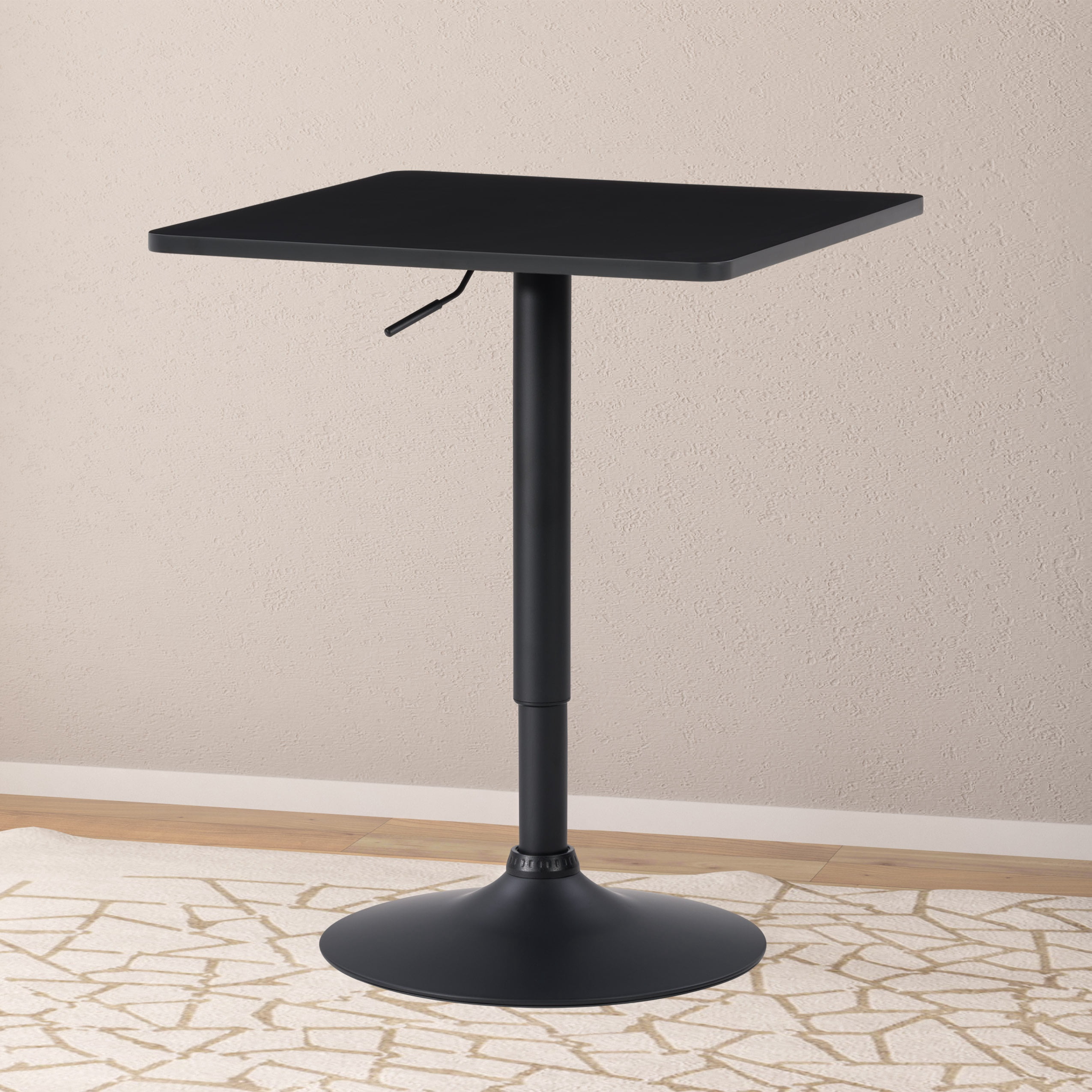 Table de bar pivotante CorLiving Maya Square, plateau en bois composite, hauteur réglable, piètement en métal, chromée/noire