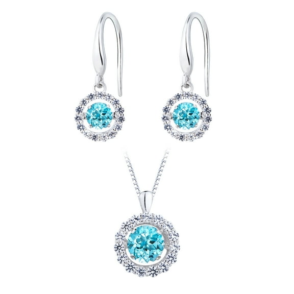 SERAFINA Dancing Stone Blue and White Topaz Earring and Pendant Set in Sterling Silver