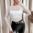 thumbnail image 4 of Fewfanhot Womens Clothing Mesh Bodysuit Mock Neck Long Sleeve Sheer Rhinestone Going Out Top, 4 of 6