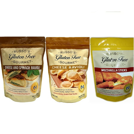 Russo's Gluten Free Gourmet Variety Pack(1 - Mozzarella Sticks,1-Cheese & Spinach Ravioli,1 - Cheese Ravioli)