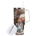 thumbnail image 2 of 40 oz Insulated Stainless Steel Tumbler Double Wall Stainless Steel Tumbler with 2-Way Drinking Different Colors and Patterns Cat, 2 of 9