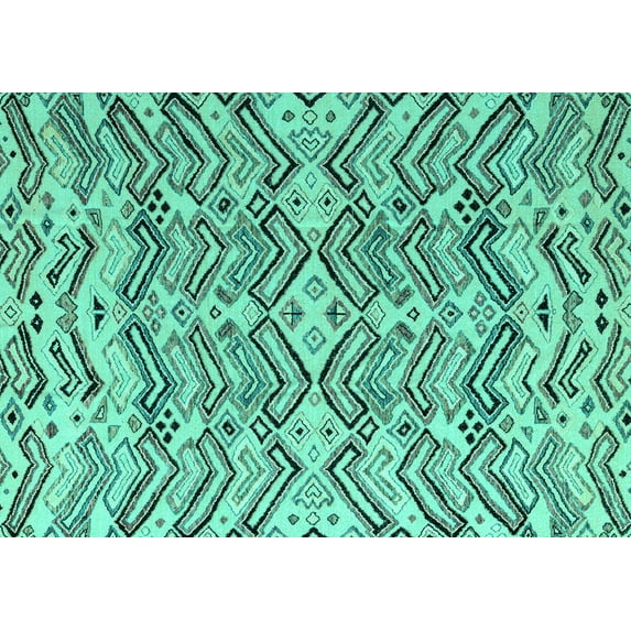 Ahgly Company Indoor Rectangle Abstract Turquoise Blue Modern Area Rugs, 5' x 7'