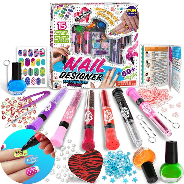 Kit de esmaltes de uñas FUN KIDZ para niños de 7 a 12 años con bolígrafos y decoración